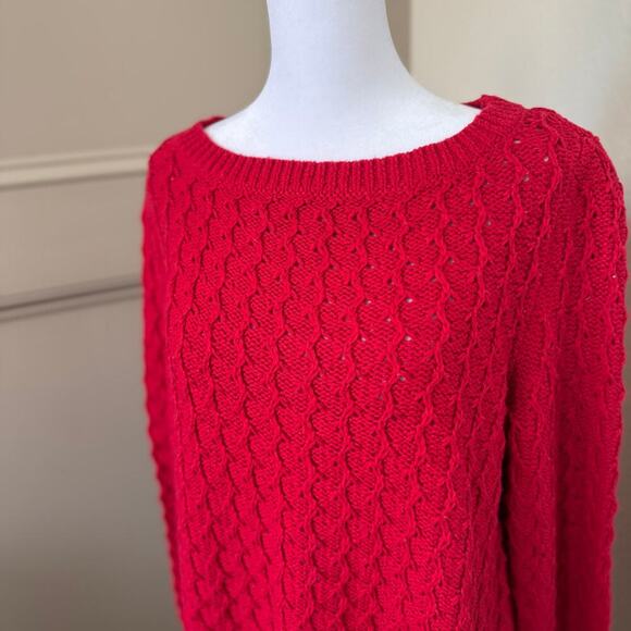 NWT Talbots Red Cotton Poly Wool Chunky Knit Long Sweater Size M - Picture 2 of 7